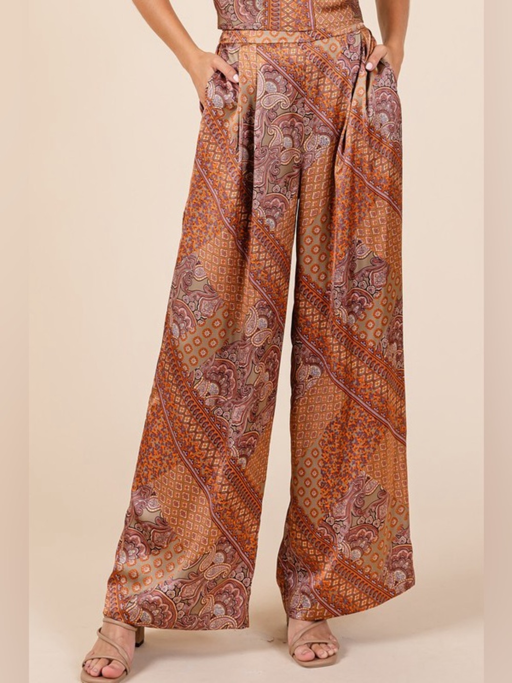 Mittoshop Paisley Patchwork Print Satin Wide Leg Pants
